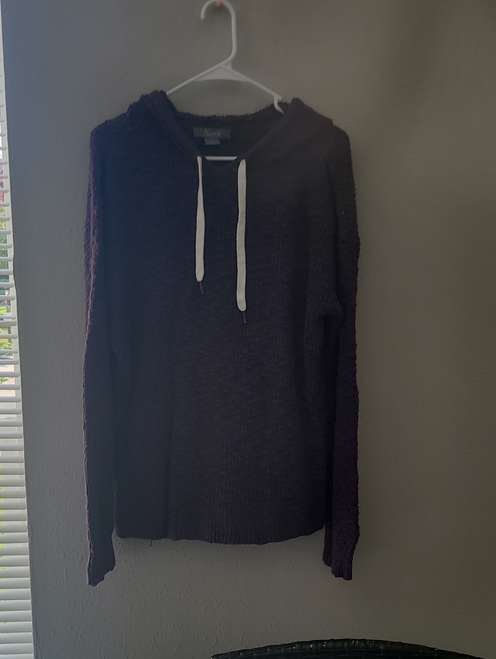 Natural Reflections Purple Hooded Crewneck Sweater with White Drawstrings